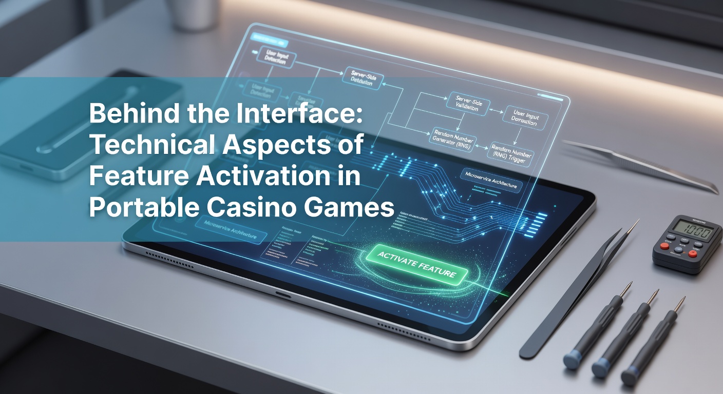 Technical diagram showing server-client communication in portable casino game feature activation