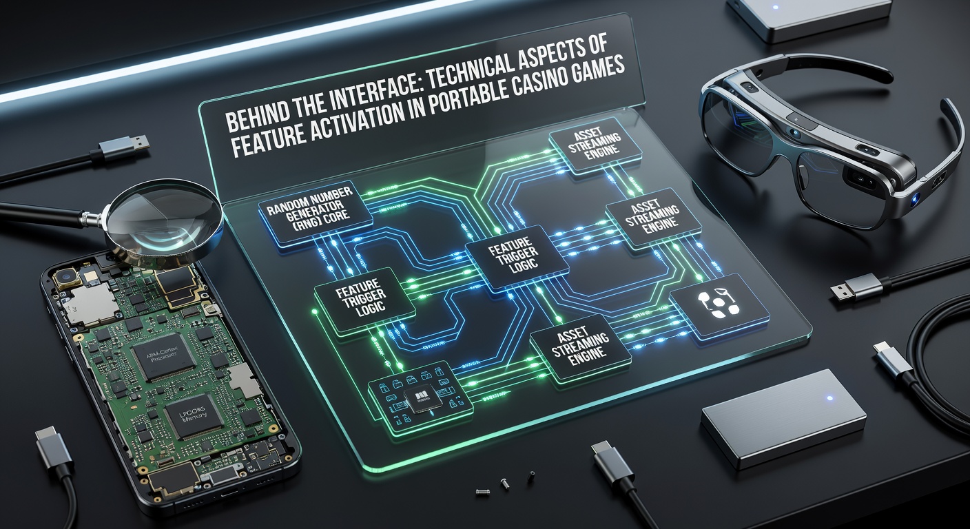 Illustration of mobile device components interacting with casino game servers during feature triggers