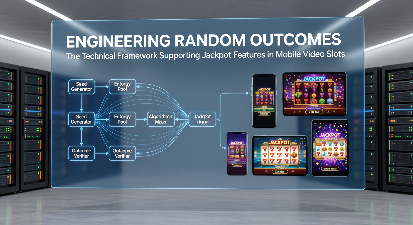 Mobile device displaying slot game interface with highlighted jackpot meter and backend RNG connection indicators