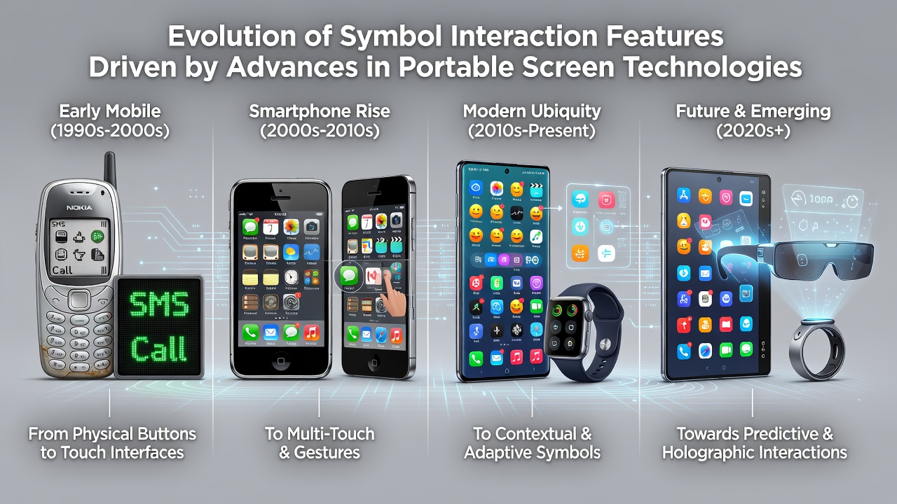 Modern foldable portable screen displaying interactive symbol grids with gesture overlays and high-resolution animations