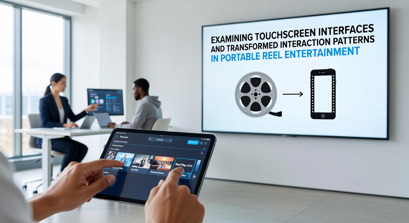User holding a tablet horizontally while engaging with a portable reel game through multi-finger touchscreen gestures