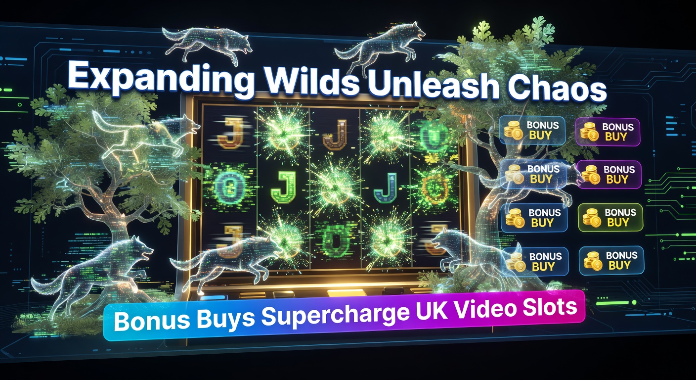 Dynamic screenshot of a bonus buy menu in a UK video slot, highlighting expanding wilds triggering massive chain wins amid explosive animations and rising multipliers