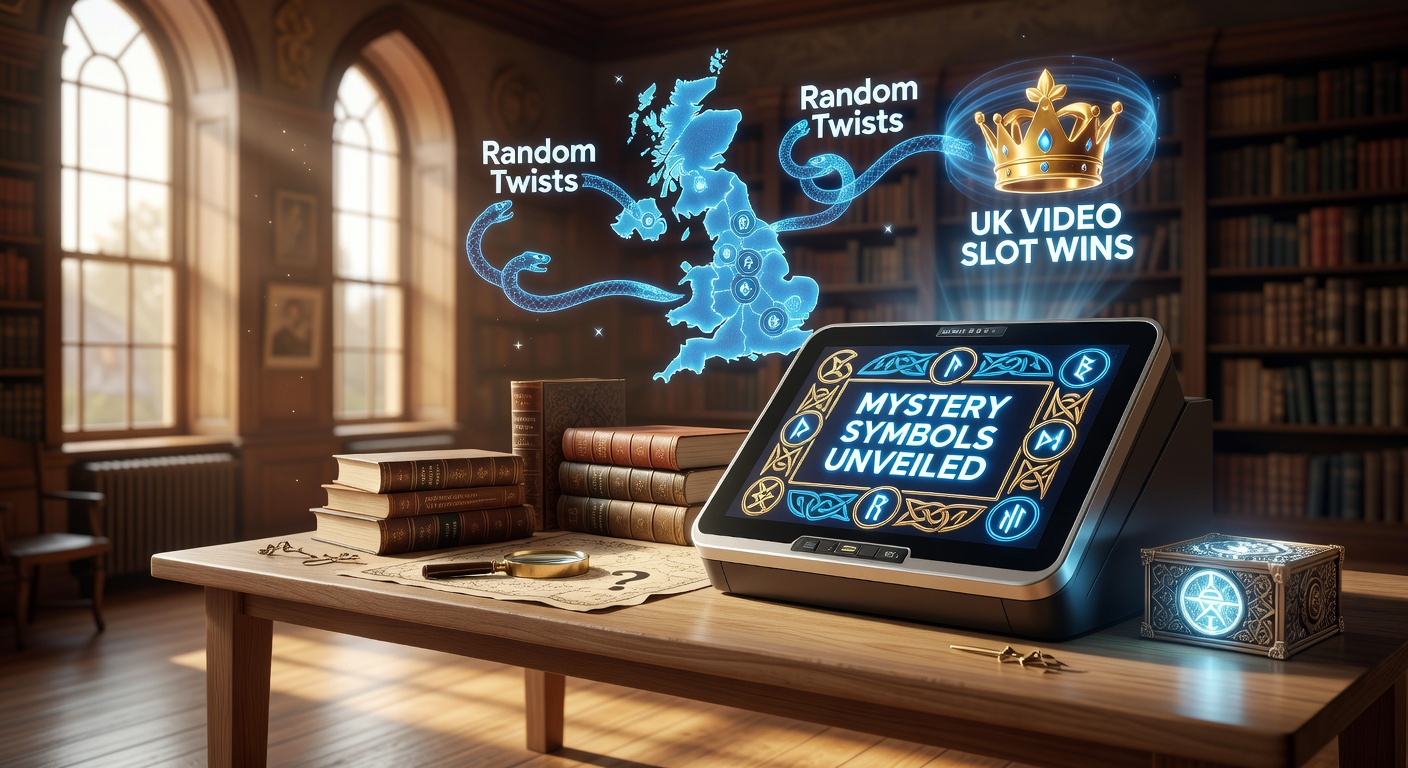 Vibrant video slot screen displaying mystery symbols transforming into matching icons during a spin, highlighting random win potential in UK online casinos