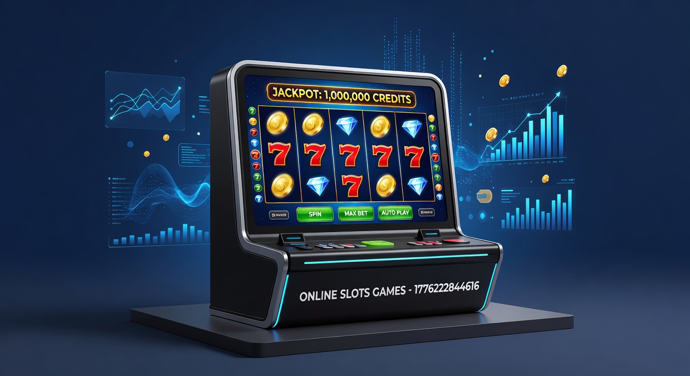 Vibrant online slot reels spinning with colorful symbols and jackpot counters glowing brightly