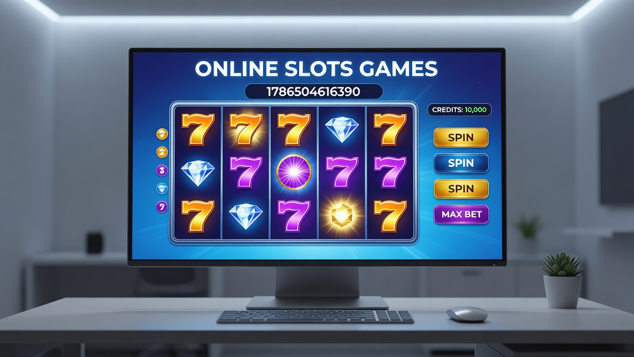 Overview of various online slot game themes displayed on a digital screen