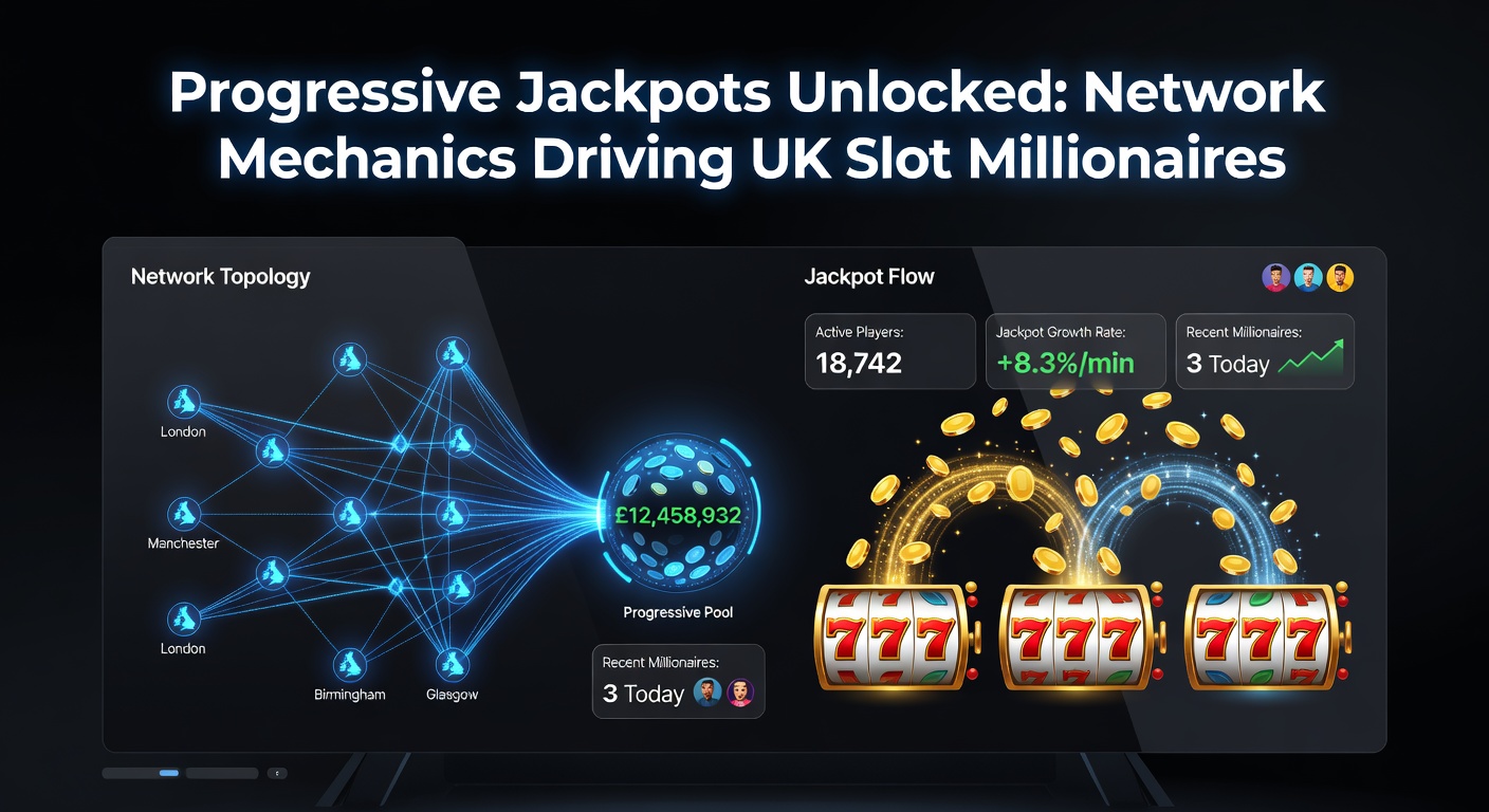 Close-up of a digital progressive jackpot meter exploding with confetti effects, highlighting network icons linking multiple casino logos