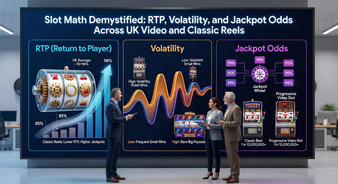 Close-up chart comparing RTP and volatility graphs for video slots versus classic reels, with jackpot probability lines