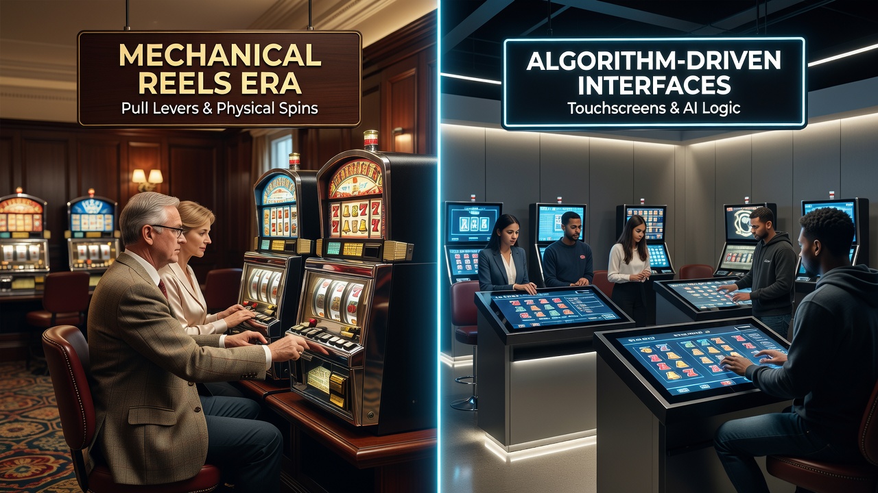 Modern digital slot interface with algorithmic controls in a contemporary British casino